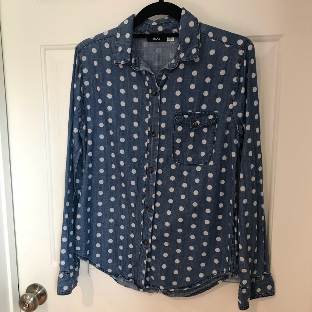 BDG polka dot Chambray button down blouse